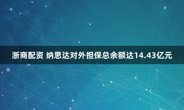 浙商配资 纳思达对外担保总余额达14.43亿元